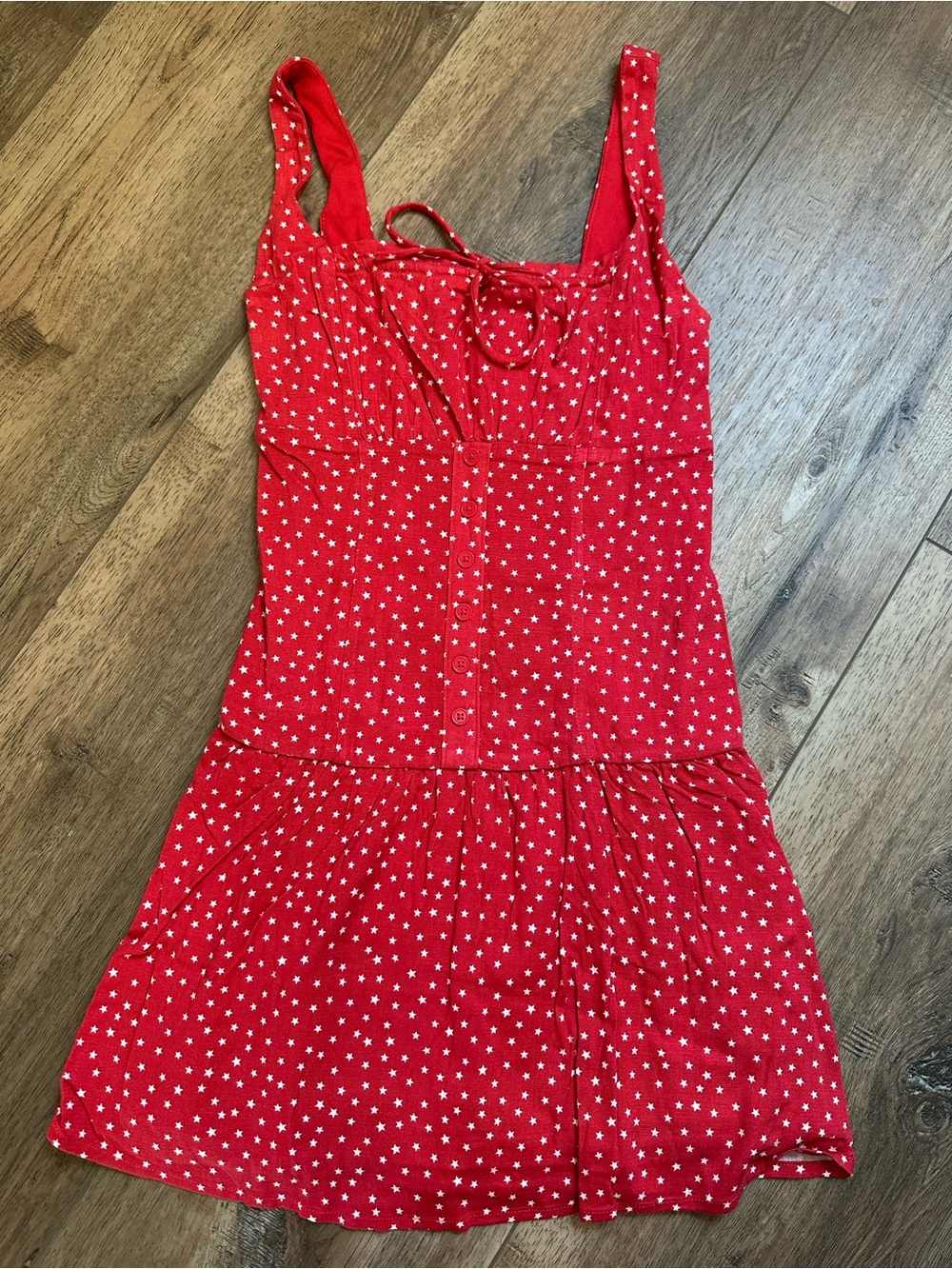 NWT! Wild Fable Sundress, Red, Stars, Ruching, Rayon,‎ 4th of July, Buttons, XXS